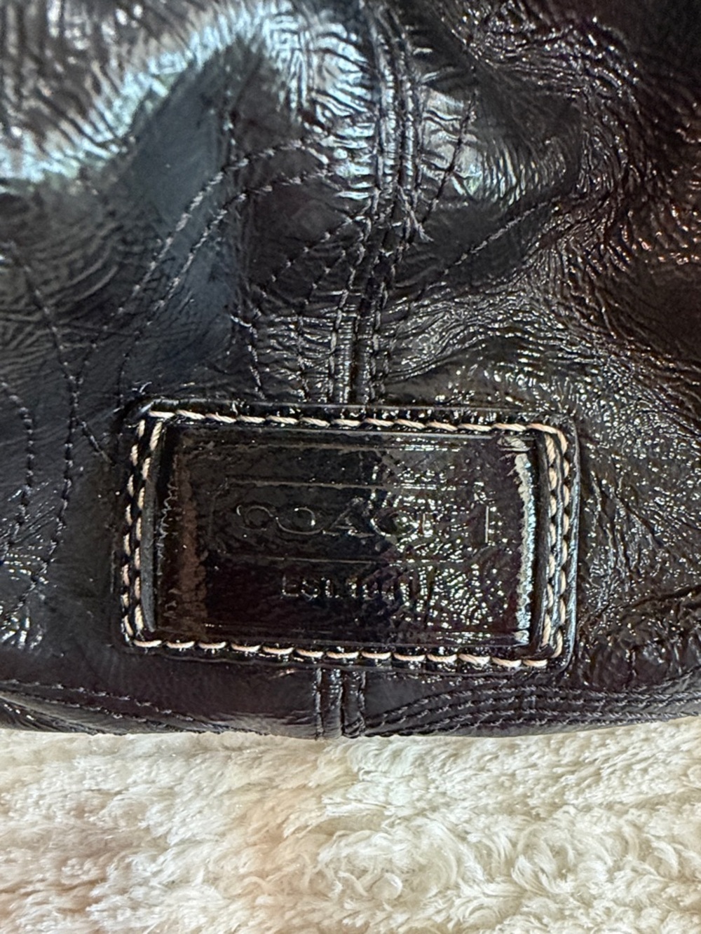 Coach Black Leather Tote with Signature Trim - Picture 8 of 10